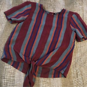 Madewell stripes short sleeve top with tie front and button down back